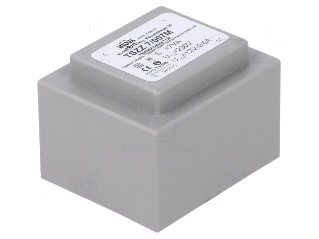 Transformator: ingegoten; 7VA; 230VAC; 12V; 580mA; PCB; IP00; A: 45mm Transformator: ingegoten; 7VA; 230VAC; 12V; 580mA; PCB; IP00; A: 45mm